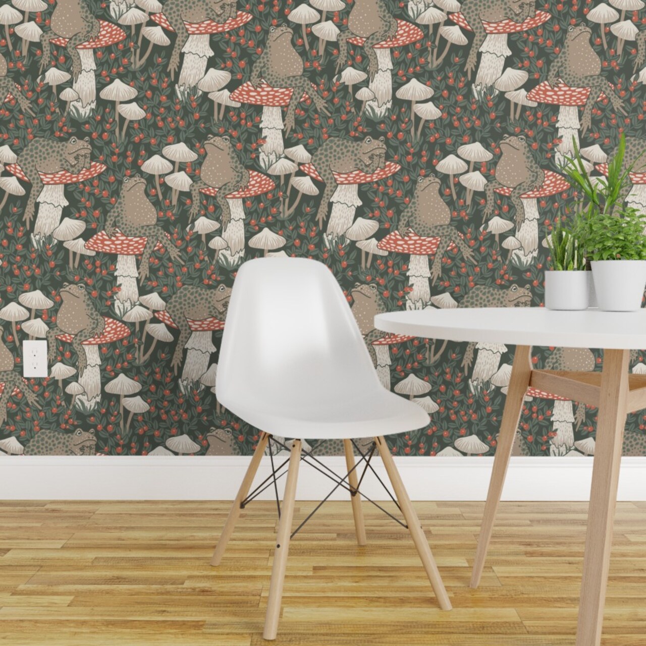 Peel & Stick Wallpaper 2FT Wide Woodland Forest Toads Mushrooms Toadstool Cottagecore Whimsical Fairy Custom Removable Wallpaper by Spoonflower